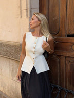 Leah | Women's Sleeveless Vest | Button-Front, Peplum | Tailored Fit