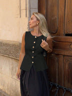 Leah | Women's Sleeveless Vest | Button-Front, Peplum | Tailored Fit
