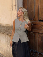 Leah | Women's Sleeveless Vest | Button-Front, Peplum | Tailored Fit