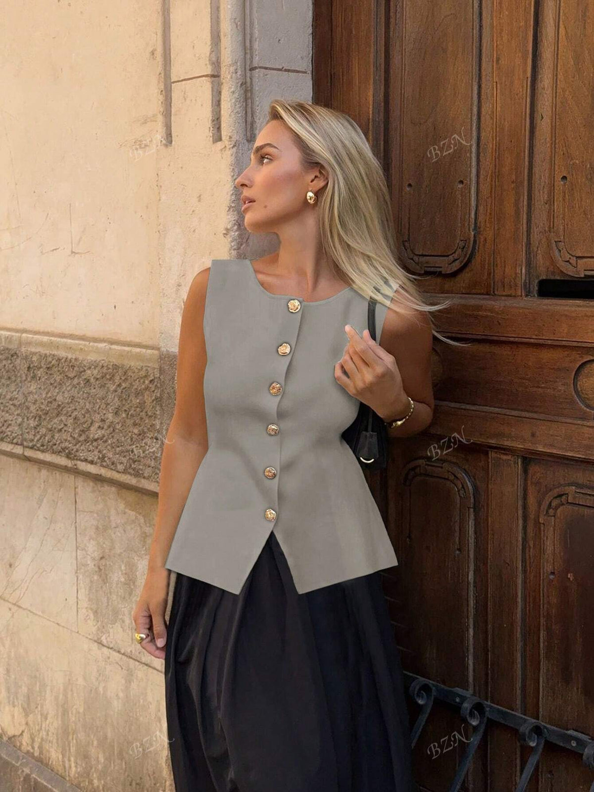 Leah | Women's Sleeveless Vest | Button-Front, Peplum | Tailored Fit