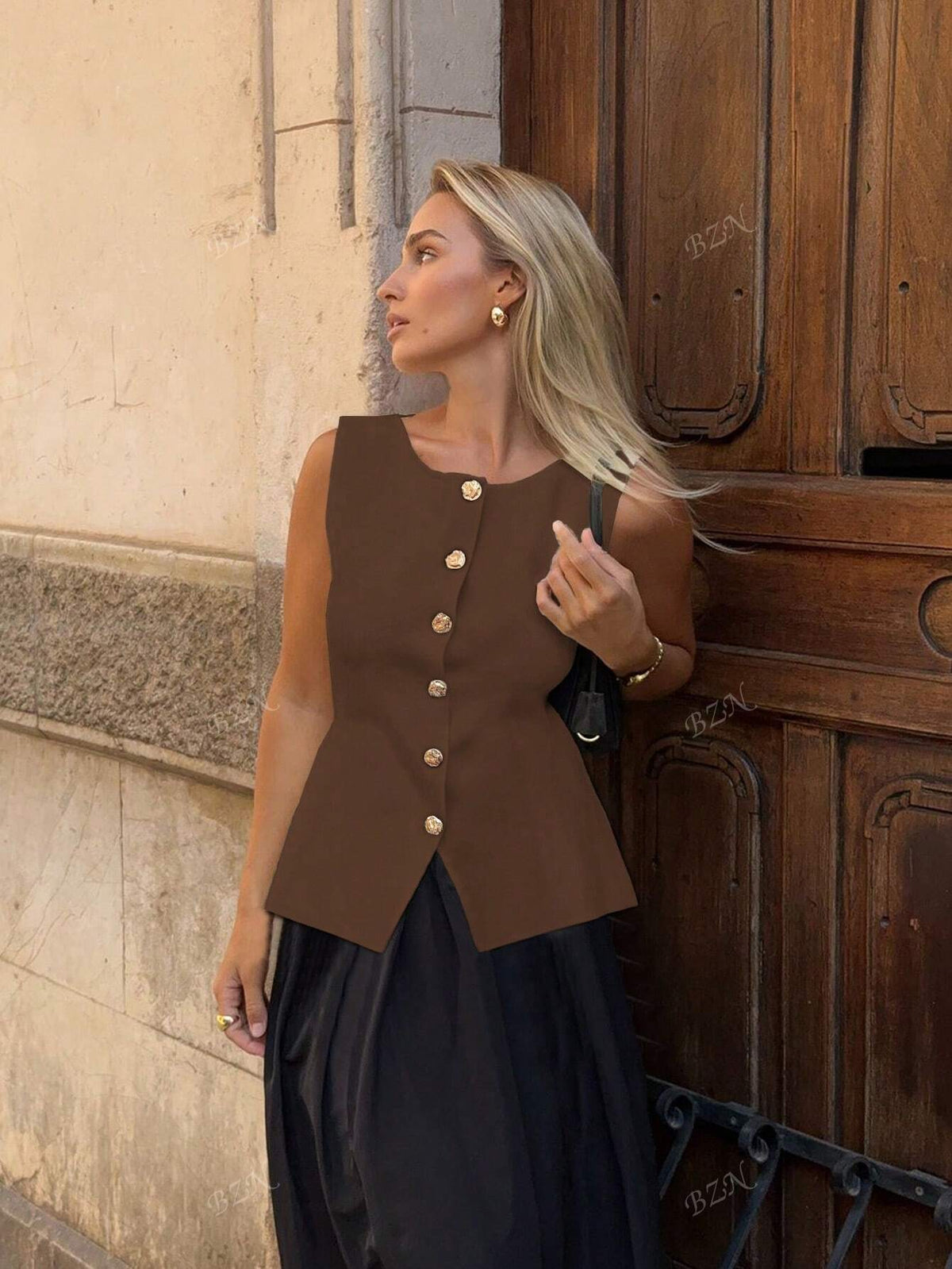 Leah | Women's Sleeveless Vest | Button-Front, Peplum | Tailored Fit