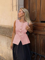 Leah | Women's Sleeveless Vest | Button-Front, Peplum | Tailored Fit
