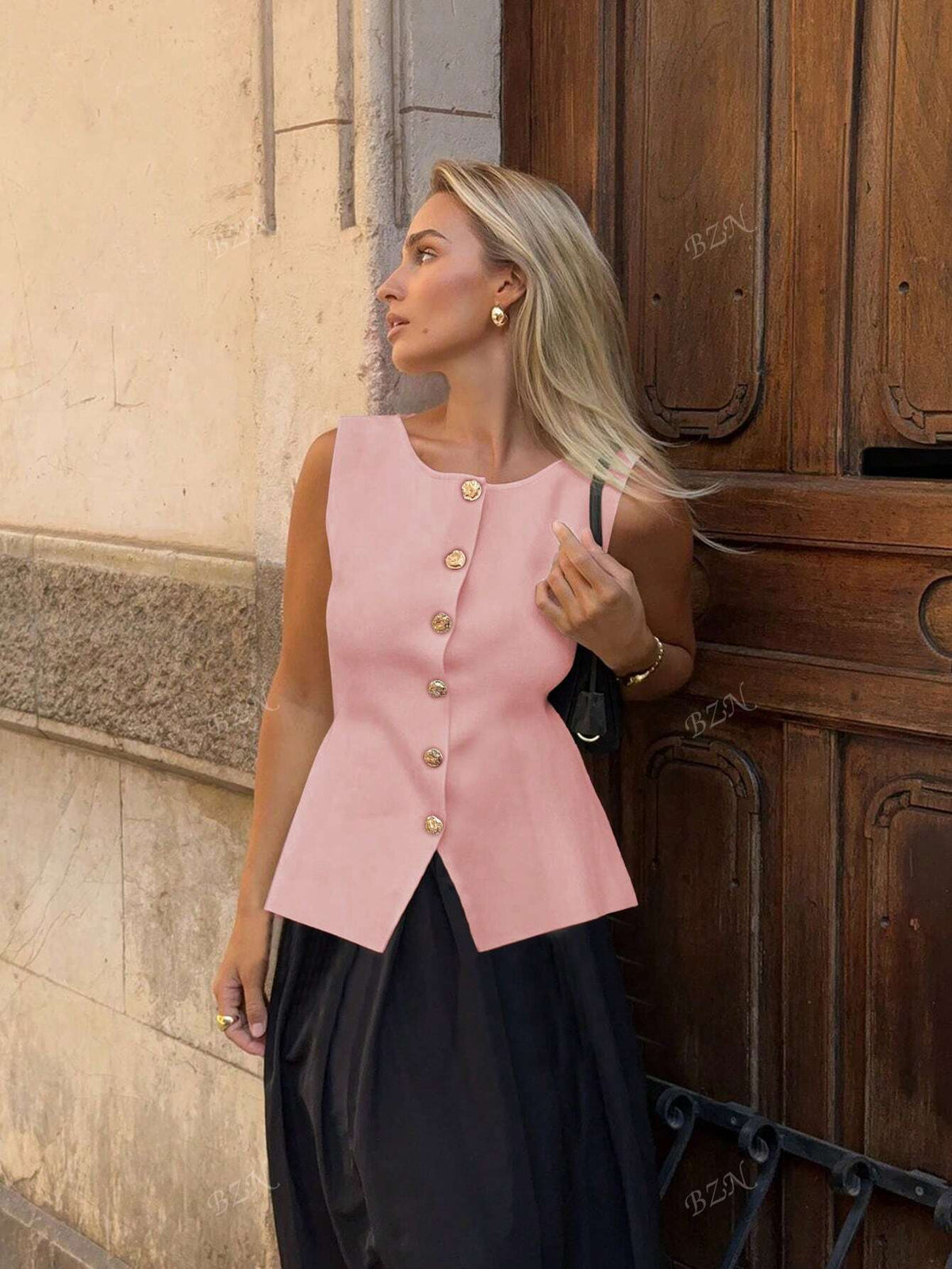 Leah | Women's Sleeveless Vest | Button-Front, Peplum | Tailored Fit