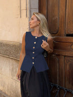 Leah | Women's Sleeveless Vest | Button-Front, Peplum | Tailored Fit