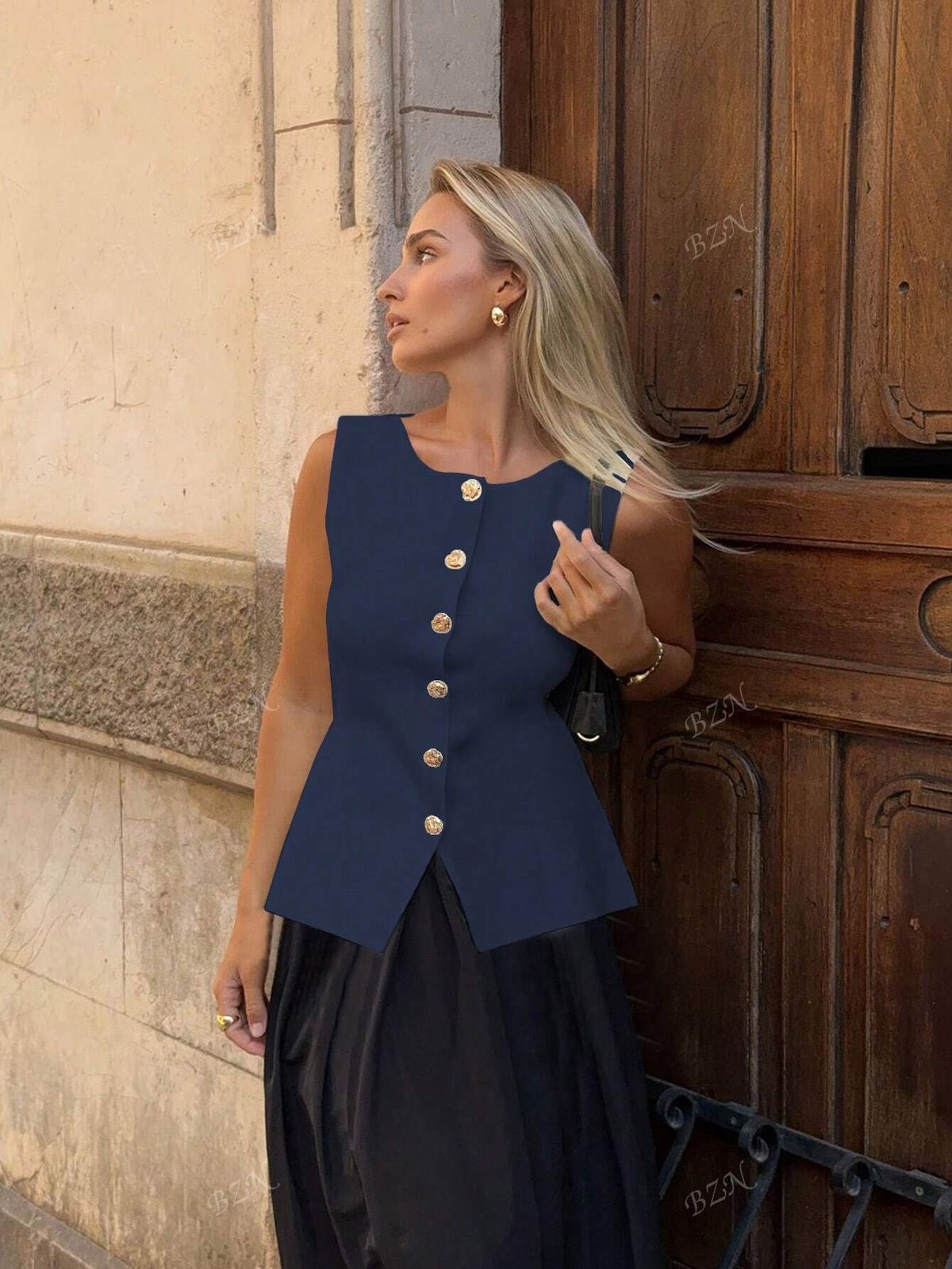 Leah | Women's Sleeveless Vest | Button-Front, Peplum | Tailored Fit