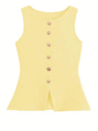 Leah | Women's Sleeveless Vest | Button-Front, Peplum | Tailored Fit