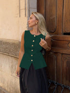 Leah | Women's Sleeveless Vest | Button-Front, Peplum | Tailored Fit