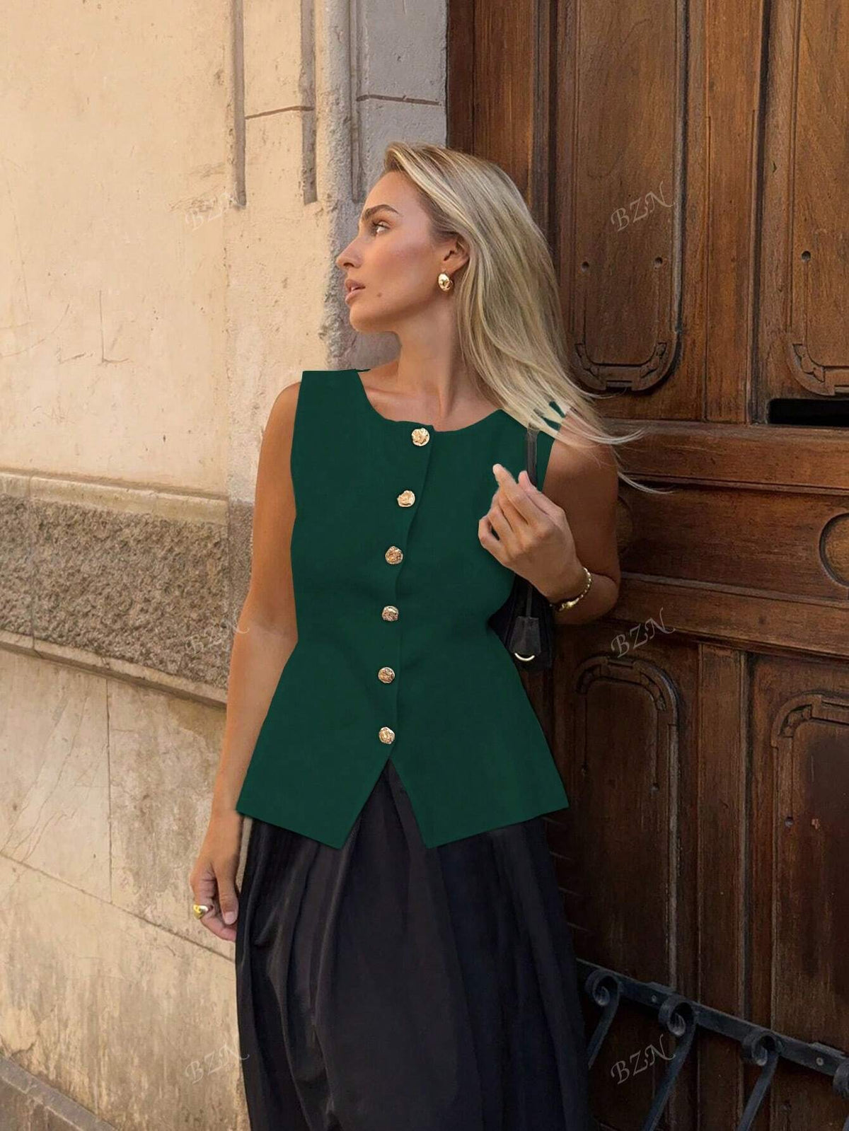 Leah | Women's Sleeveless Vest | Button-Front, Peplum | Tailored Fit