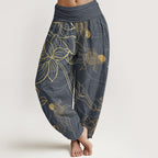 Halcyon | Women's Harem Pants | Koi Fish & Lotus Print, Cotton | Loose Fit