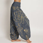 Halcyon | Women's Harem Pants | Koi Fish & Lotus Print, Cotton | Loose Fit