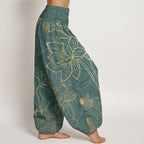 Halcyon | Women's Harem Pants | Koi Fish & Lotus Print, Cotton | Loose Fit