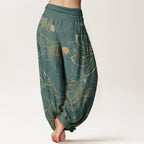 Halcyon | Women's Harem Pants | Koi Fish & Lotus Print, Cotton | Loose Fit