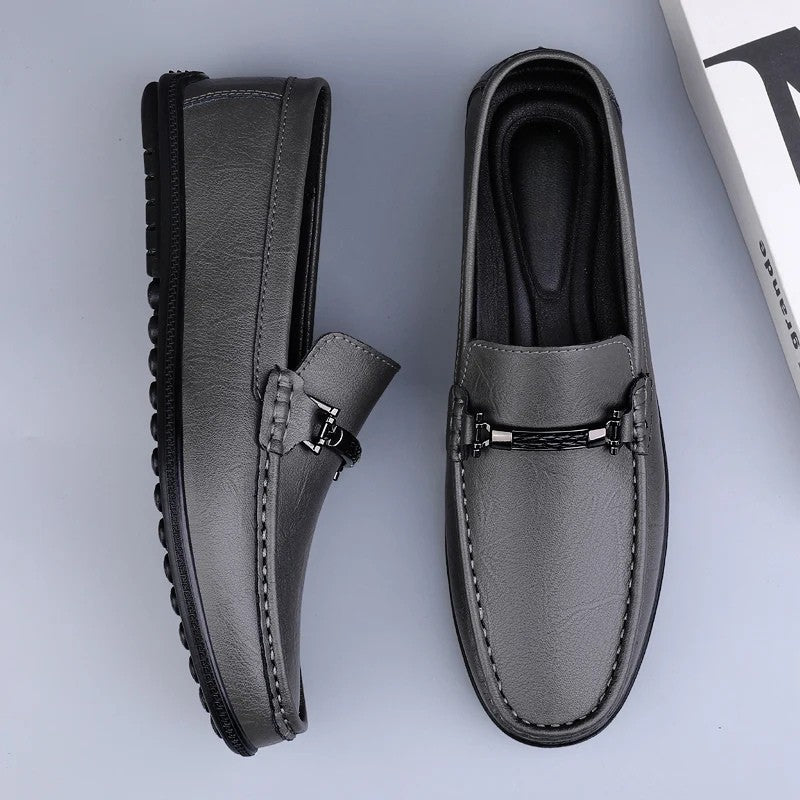 Men Genuine Leather Loafers Metallic Rope Detail