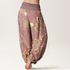 Halcyon | Women's Harem Pants | Koi Fish & Lotus Print, Cotton | Loose Fit