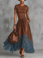 Lace Maxi Skirt Set Women Cotton Top Tulle Two Piece | Dione