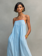 Yvaine | Maxi Dress | Women's Striped, Spaghetti Strap | Red Trim Detail