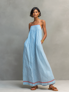 Yvaine | Maxi Dress | Women's Striped, Spaghetti Strap | Red Trim Detail