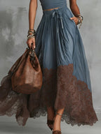 Lace Maxi Skirt Set Women Cotton Top Tulle Two Piece | Dione