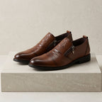 Nora | Men's Leather Dress Shoes | Lion Embossed, Side Zip | All-Season