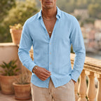 Mens Linen Shirt Casual Cotton Linen Blend Lightweight Breathable