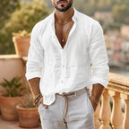 Mens Linen Shirt Casual Cotton Linen Blend Lightweight Breathable
