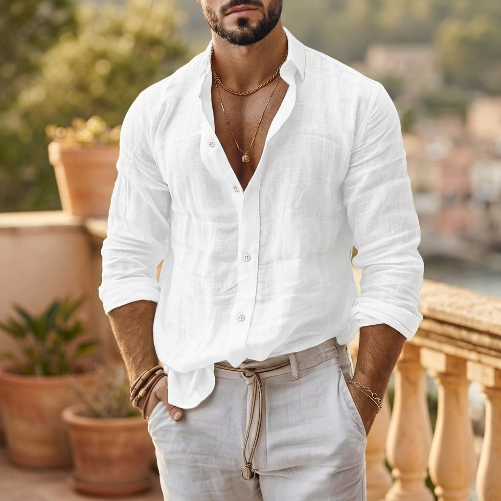 Mens Linen Shirt Casual Cotton Linen Blend Lightweight Breathable