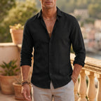 Mens Linen Shirt Casual Cotton Linen Blend Lightweight Breathable