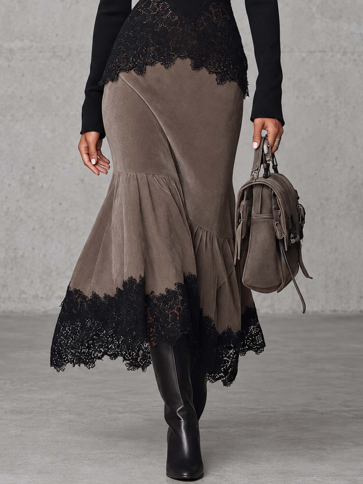 Women Lace Maxi Skirt Set Mermaid 2 Piece Mock Neck Peplum | Perla