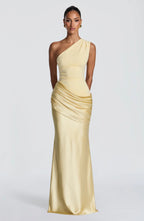 Long Maxi Dress Women One Shoulder Asymmetric Neckline Draped