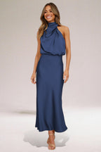 Summer Dress | Women Sleeveless Long Satin Halter Neck Maxi Dress