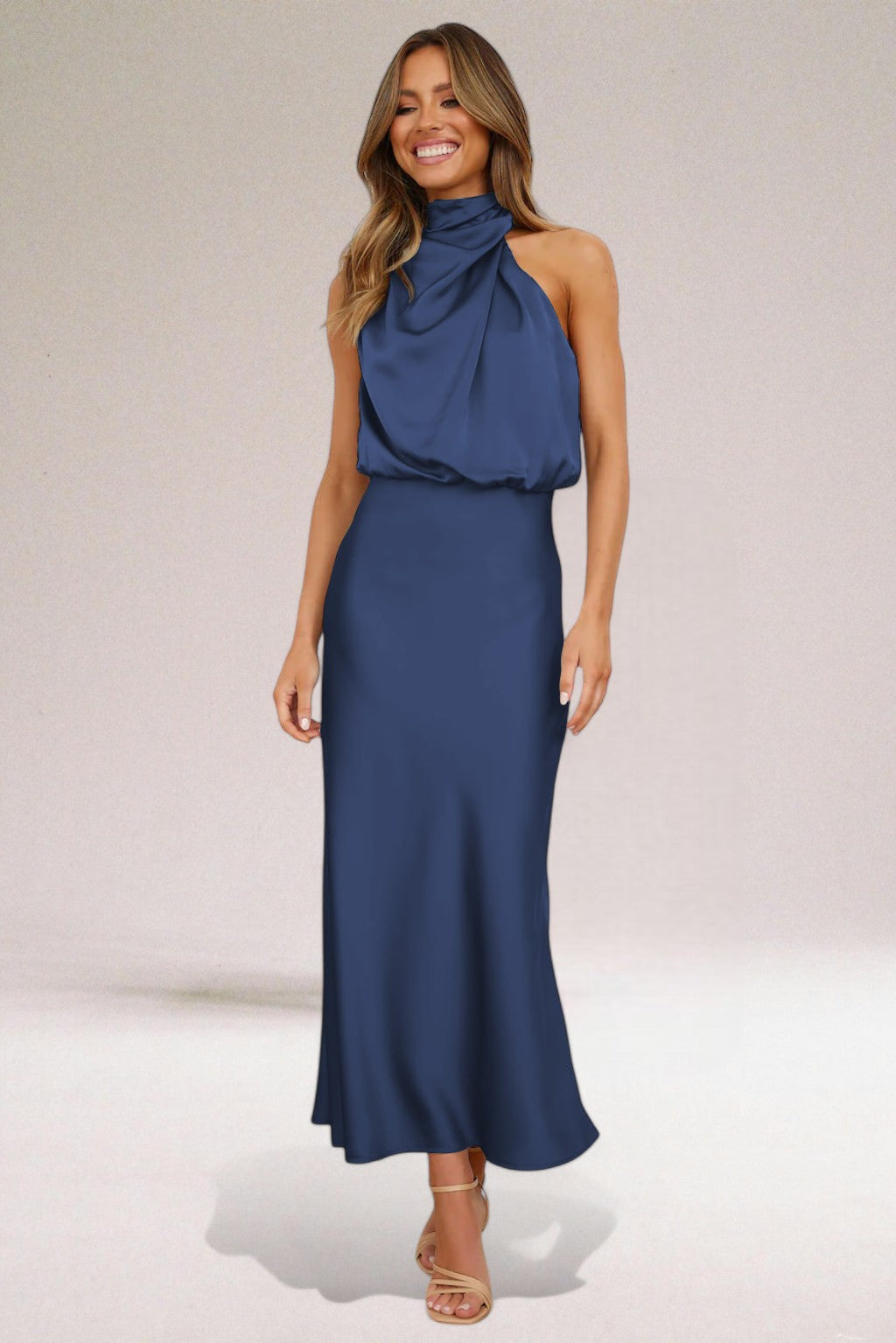 Summer Dress | Women Sleeveless Long Satin Halter Neck Maxi Dress