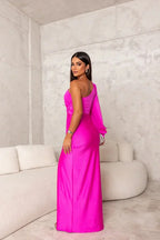 Evening Dress | One-Shoulder Satin Maxi, High Slit & Draping | Esma