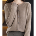 Nova | Women's Merino Wool Sweater | Round Neck, Button Placket | Slim Fit