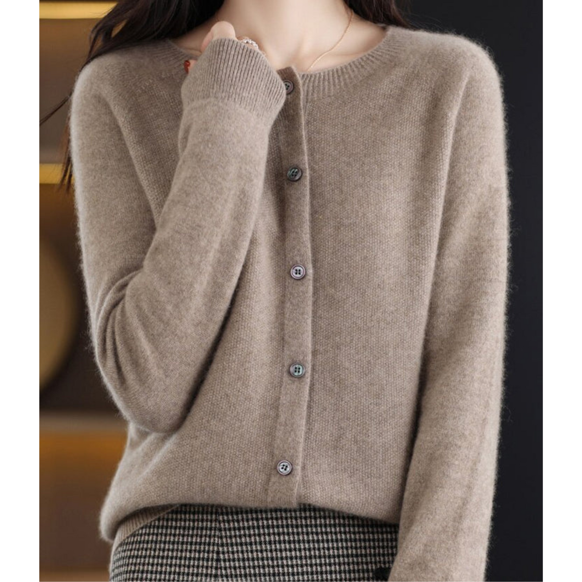 Nova | Women's Merino Wool Sweater | Round Neck, Button Placket | Slim Fit