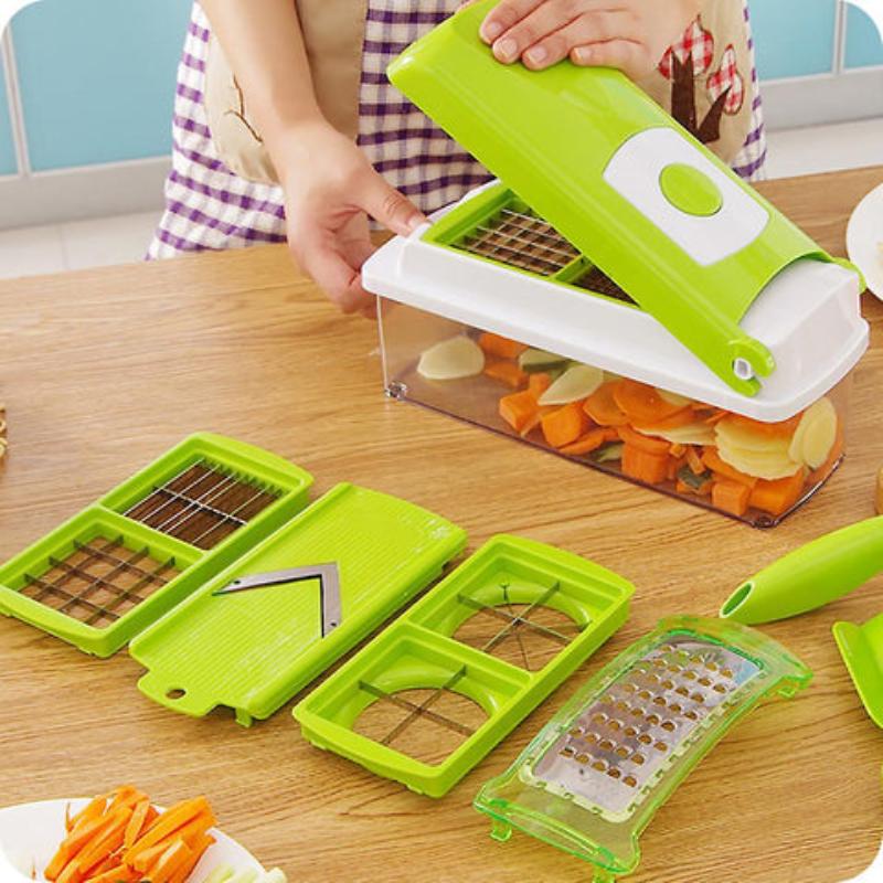 Wenna | Vegetable Chopper 12-in-1 | White & Green, Stainless Steel Blades