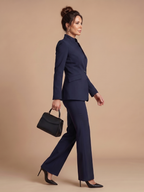 Women 2 Piece Suit Stand Collar Flared Trousers