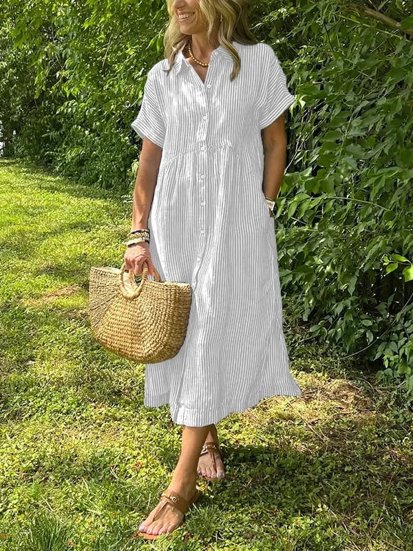 Women Striped Shirt Dress Button Down Relaxed Fit | Embla