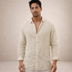 Linen shirt men long sleeve lightweight breathable casual