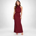 Satin Dress Women Midi Asymmetric Neckline Lightweight