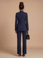 Women 2 Piece Suit Stand Collar Flared Trousers