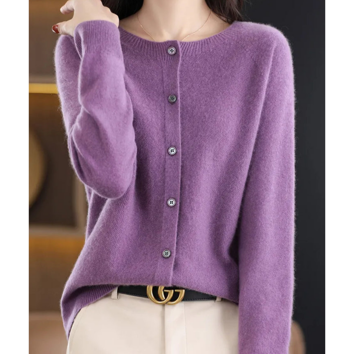 Nova | Women's Merino Wool Sweater | Round Neck, Button Placket | Slim Fit