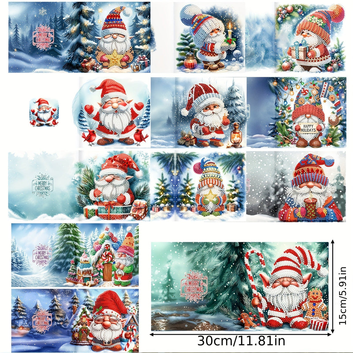 Diamond painting Christmas cards 12 piece Santa greeting set