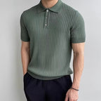 Liora | Men's Polo Shirt | Knitted Cotton, Ribbed Collar | Green, Black, Brown