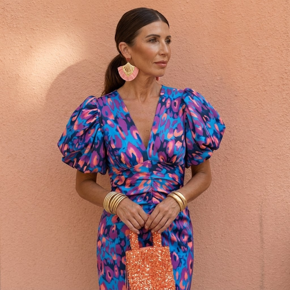 Summer Dress Women Lightweight Spring V Neck Puff Sleeve