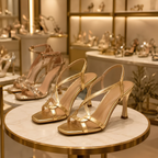 Heeled Sandals Women Gold Crossover Strappy Metallic Thin Heel