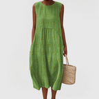 Floral Dress Women Sleeveless Midi Embroidered Side Pockets Summer