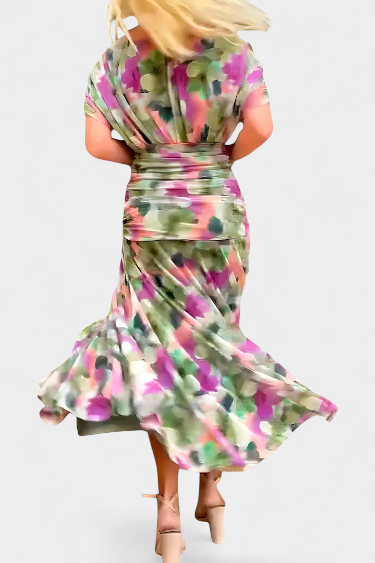 Ivy | Women's Floral Midi Dress | V-Neck, Pleated Waist
