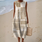 Women Linen Dress Sleeveless Printed Midi | Quinn