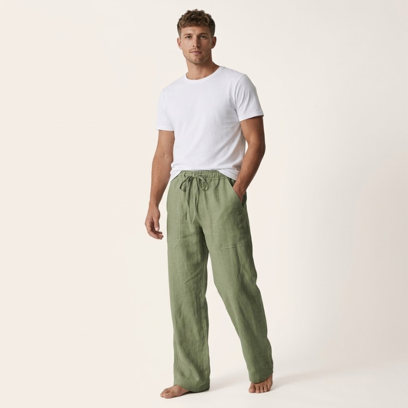 Sage | Men's Linen Trousers | Straight Cut, Lightweight | Summer Casual