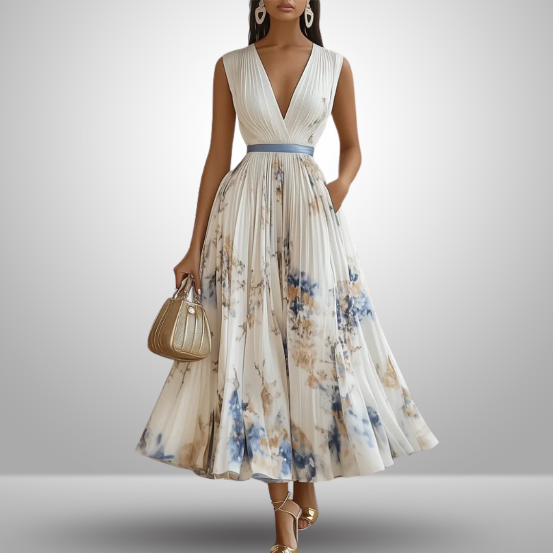 Women Flowy Midi Dress Pleated